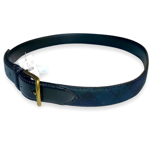 J.CREW Gent’s Size 34 Tartan Adjustable Leather & Wool Belt Green-Navy NWT